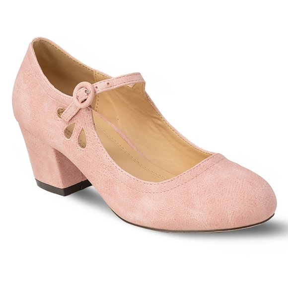 Chase & Chloe Minny-21 Women's Round Toe Pierced Mid Heel Mary Jane Styl… - Picture 2 of 4